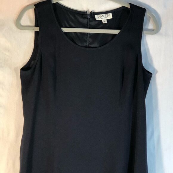 Tamotsu New York Crepe Navy Blue Crew Neck Sleeveless Sheath Dress M - Picture 2 of 9